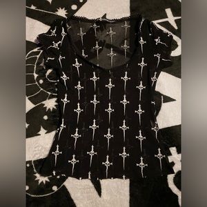 [ON HOLD] VINTAGE 2000s Lip Service Dagger Mesh Babydoll Shirt